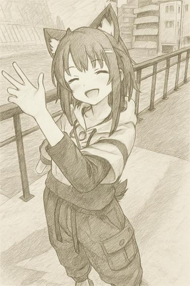 手書き風のスケッチスタイルに変換。ラフな鉛筆画のようなタッチで、柔らかく温かみのある印象に仕上げる。
